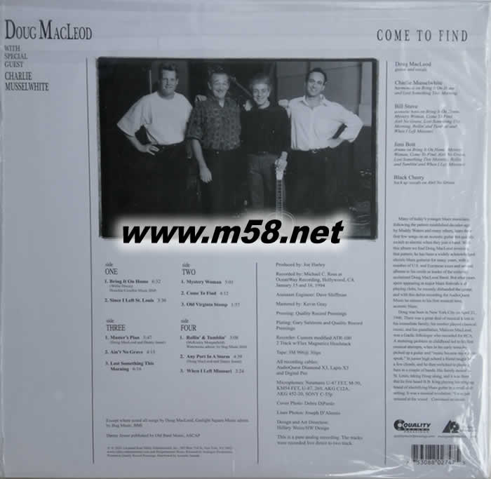 鄉村藍調 Come To Find 200克45轉 雙黑膠專輯背面圖片