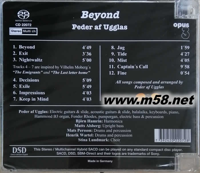 HIFI 吉它王 Beyond Hybrid Stereo(瑞典OPUS 3 發(fā)燒工作室)SACD專輯背面圖片