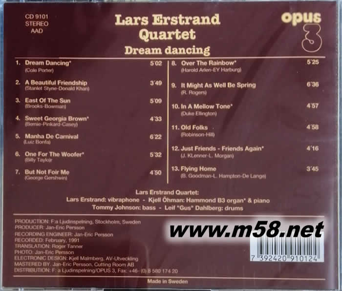 拉斯 厄斯特蘭德四重奏 夢舞 Lars Erstrand Quartet - Dream Dancing CD (瑞典OPUS 3 發(fā)燒工作室)專輯背面圖片