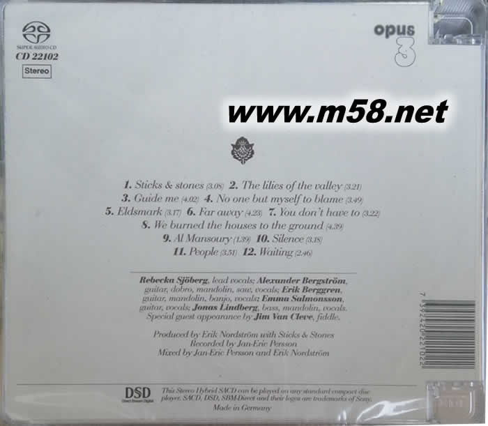 發燒鄉謠情 STICKS & STONES SACD(瑞典OPUS 3 發燒工作室)專輯背面圖片