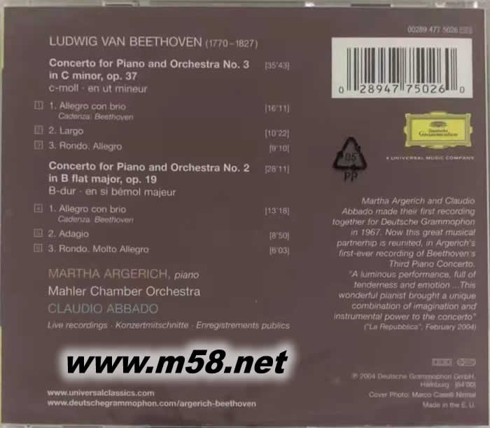 Beethoven: Piano Concerto No. 2 and No. 3 貝多芬:第2 & 3號鋼琴協奏曲SHMCD專輯背面圖片