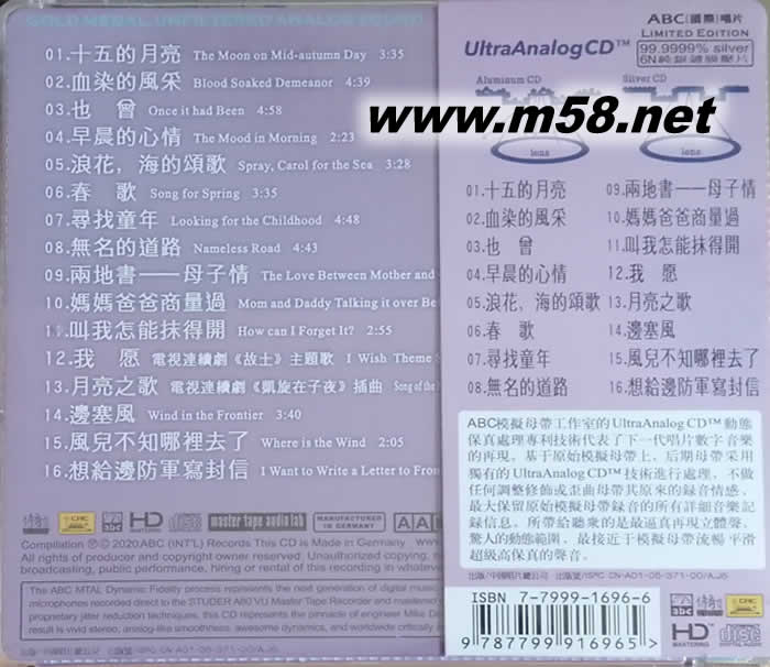 董文華 模擬母帶聲音6N純銀版HDCD 德版專輯背面圖片