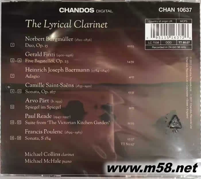 The Lyrical Clarinet Volume 1 如歌般的單簧管(1)專輯背面圖片