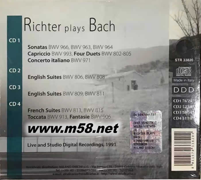 李赫特演奏巴赫鋼琴作品集 Richter plays Bach 4CD專輯背面圖片