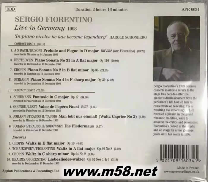 Sergio Fiorentino - Live in Germany 1993 費蘭悌諾傳奇音樂會專輯背面圖片