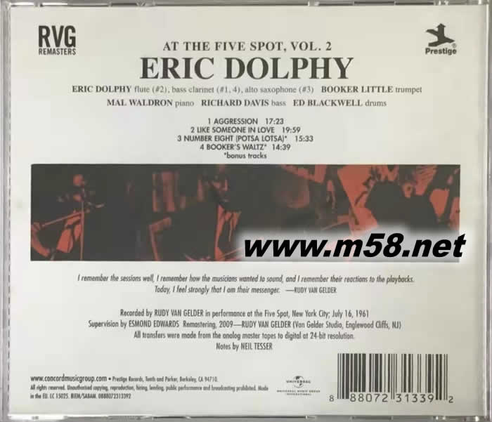 AT THE FIVE SPOT(薩克斯)專輯背面圖片
