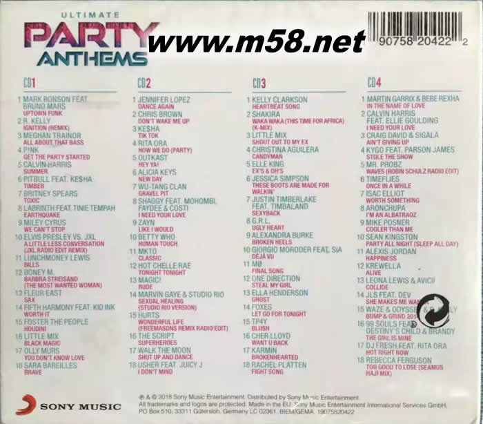 Ultimate... Party Anthems 終極派對歌 (4CD套裝)專輯背面圖片