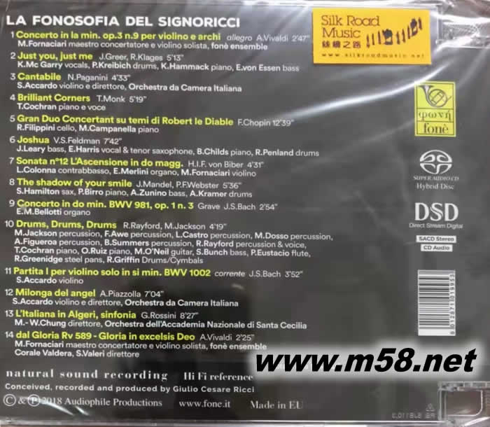 豐力創(chuàng)立35周年紀(jì)念特輯 里茲錄音制式的 首本名曲 La Fonosofia Del Signoricci SACD專輯背面圖片