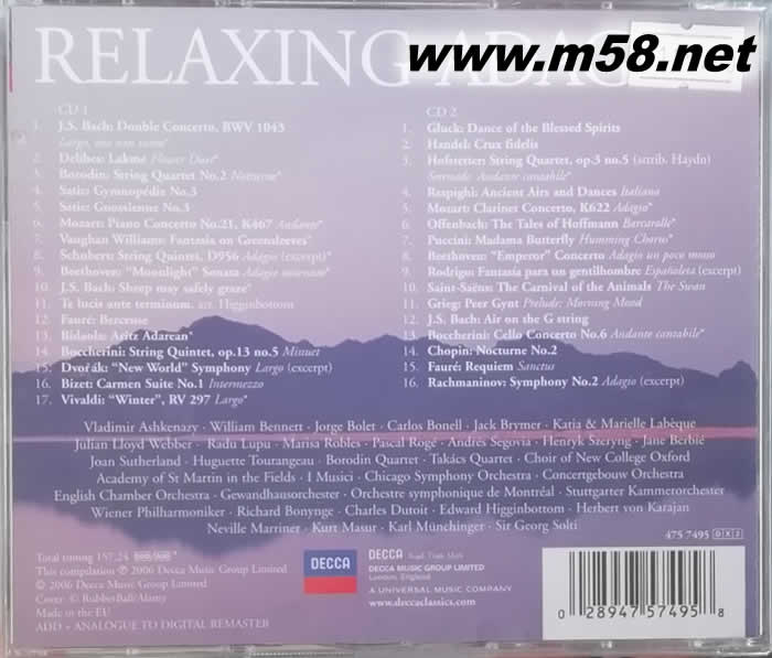 紓壓的慢板 Relaxing Adagios專輯背面圖片