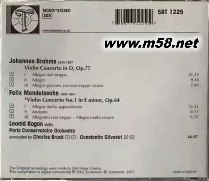 BRAHMS MENDELSSOHN 布拉姆斯 孟德爾松 小提琴協奏曲專輯背面圖片