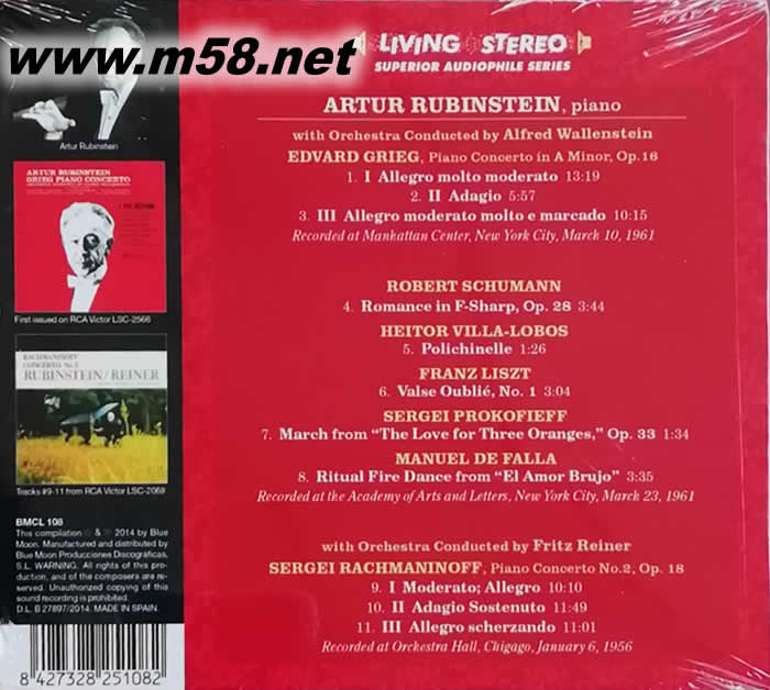 聽足一世GRIEG / RACHMANINOFF AND FAVORITE ENCORES 格里格 & 拉赫曼尼諾夫 TAS發(fā)燒名盤推介 紅色封面專輯背面圖片