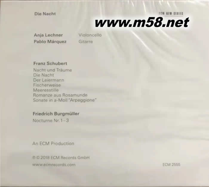 舒伯特 : 夜色 大提琴與吉它 Franz Schubert : Die Nacht Anja Lechner, Pablo Marquez專輯背面圖片
