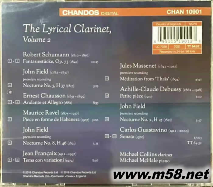 如歌般的單簧管 第二集 THE LYRICAL CLARINET VOLUME 2專輯背面圖片
