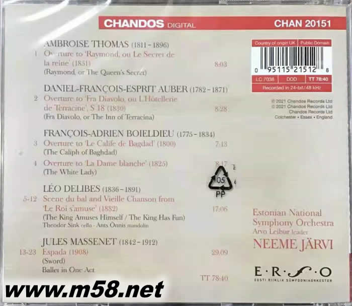 French Music For the Stage 法國 歌劇 / 芭蕾音樂專輯背面圖片