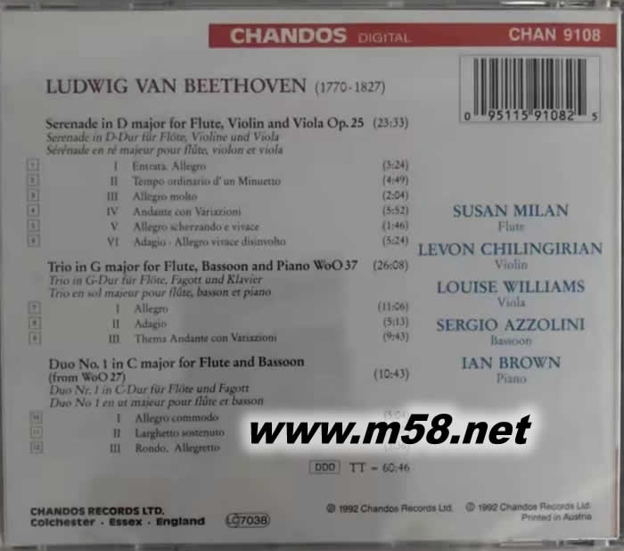 BEETHOVEN SERENADE TRIO DUO 長(zhǎng)笛小夜曲 鋼琴三重奏,鮑羅丁三重奏團(tuán)專輯背面圖片