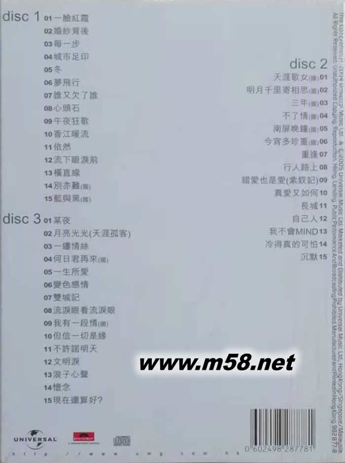 百花齊放 徐小鳳3CD套裝專輯背面圖片