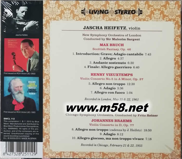 Bruch, Concerto No. 1, Scottish Fantasy; Vieuxtemps, Concerto No. 5 布魯赫 蘇格蘭幻想曲 小提琴 (紅色封面)立體聲名盤(pán)(TAS專(zhuān)業(yè)推介發(fā)燒名盤(pán))專(zhuān)輯背面圖片