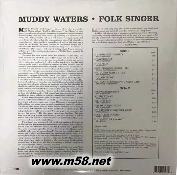 水泥佬 Muddy Waters - The Folk Singer 180g 33RPM LP 黑膠 劉漢盛推介專輯背面圖片