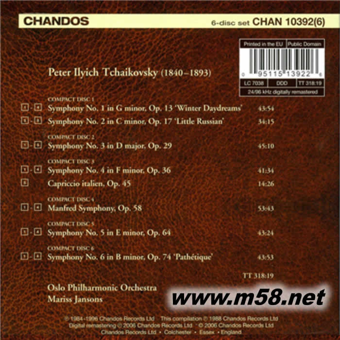 TCHAIKOVSKY THE SYMPHONIES柴可夫斯基:交響曲全集 6CD套裝專輯背面圖片