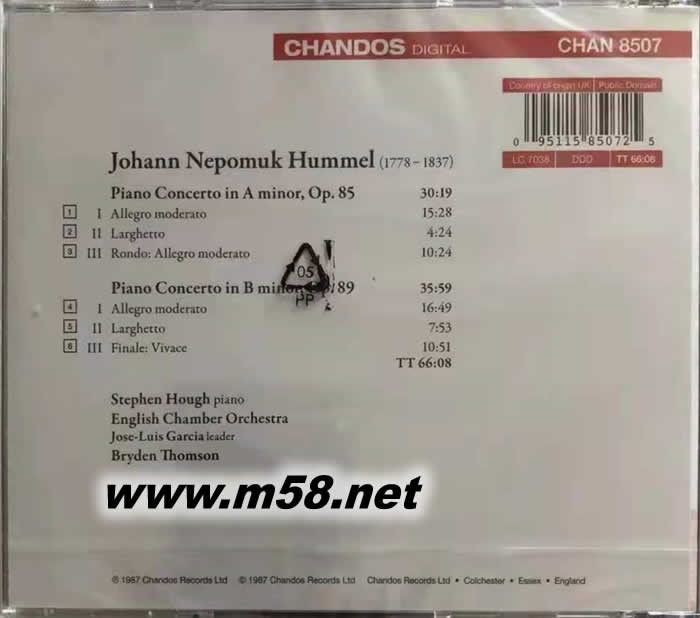 胡梅爾:2首鋼琴協奏曲,斯蒂夫霍夫鋼琴 HUMMEL PIANO CONCERTO IN B MINOR OP.89專輯背面圖片