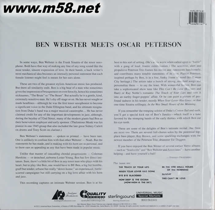 BEN WEBSTER MEETS OSCAR PETERSON 45轉 黑膠專輯背面圖片