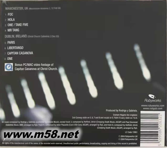 現(xiàn)場曼徹斯特和都柏林的演奏會 LIVE MANCHESTER AND DUBLIN CD專輯背面圖片