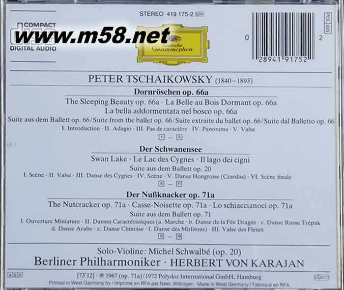 柴可夫斯基:芭蕾組曲《睡美人》、《天鵝湖》、《胡桃鉗》SLEEPING BEAUTY; SWAN LAKE; NUTCRACKER 卡拉揚指揮專輯背面圖片