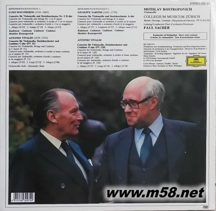 羅斯特波維奇大提琴小品 180g 33RPM LP 黑膠專輯背面圖片