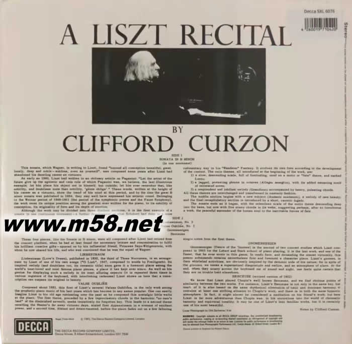 李斯特:B調(diào)鋼琴奏鳴曲,愛(ài)之夢(mèng)(企鵝三星帶花)A Liszt Recital 黑膠專輯背面圖片