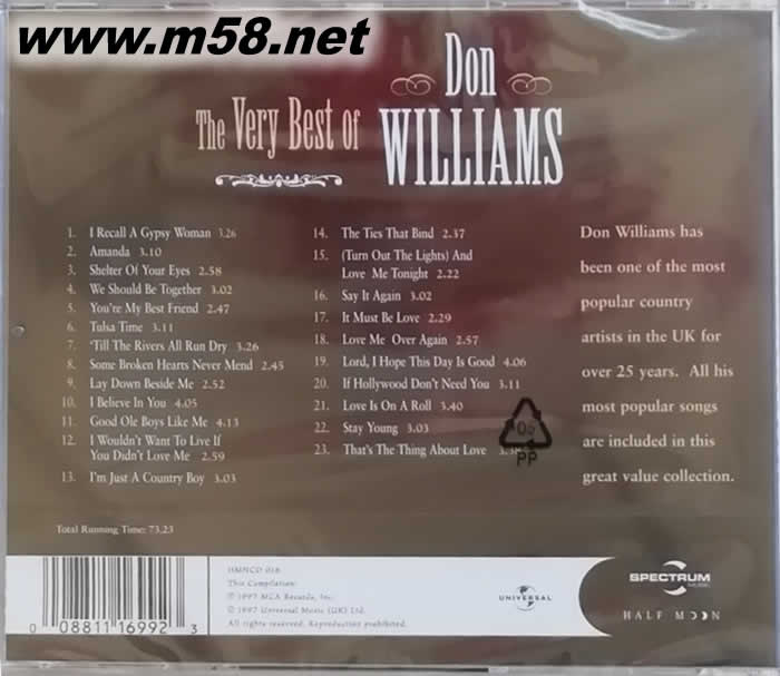 THE VERY BEST OF Don Williams (鄉村)專輯背面圖片