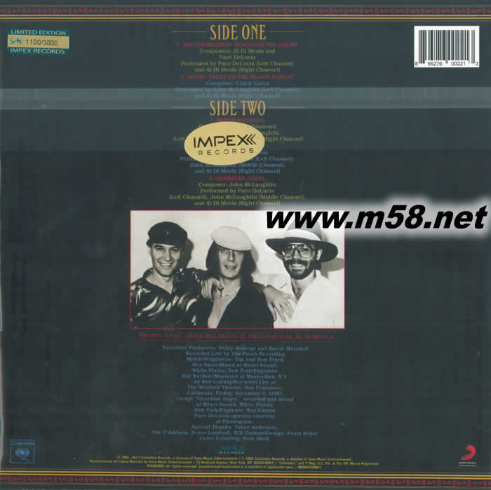 Friday Night in San Francisco(舊金山星期五之夜 三位吉它大師LIVE)180g 45RPM LP 黑膠專輯背面圖片