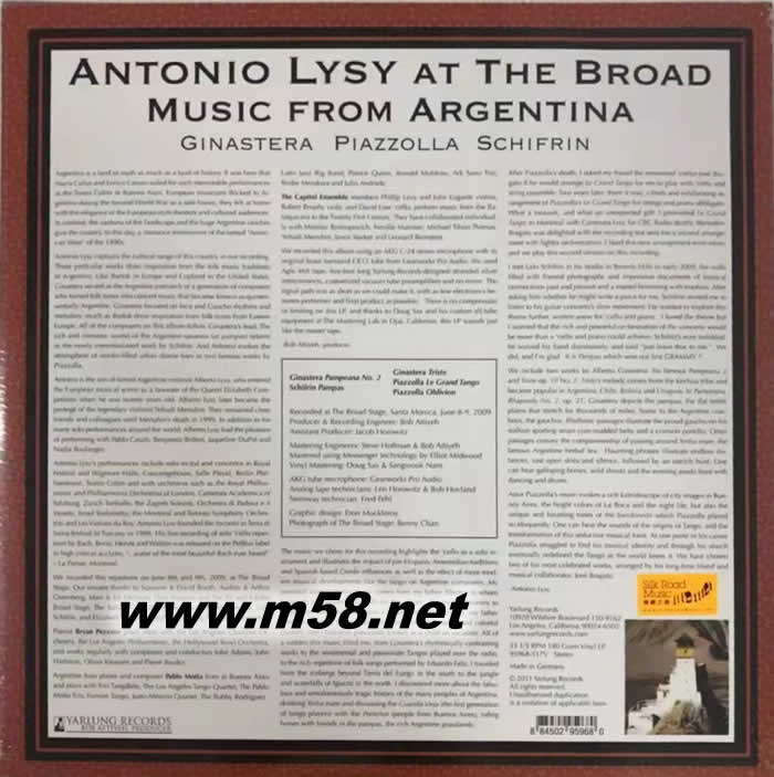 阿根廷作曲家作品(大提琴與鋼琴) AT THE BROAD MUSIC FROM ARGENTINA 黑膠專輯背面圖片