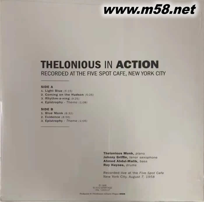 THELONIOUS IN ACTION 爵士鋼琴與薩克斯 黑膠專輯背面圖片