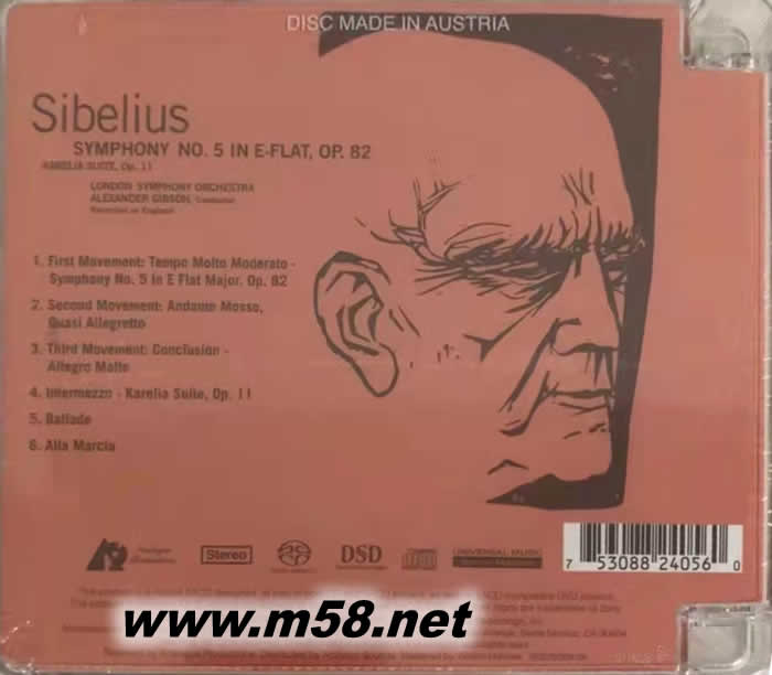 西貝柳斯 第5交響曲Sibelius : Symphony No. 5 SACD (Living Stereo 立體聲名盤 SACD )專輯背面圖片