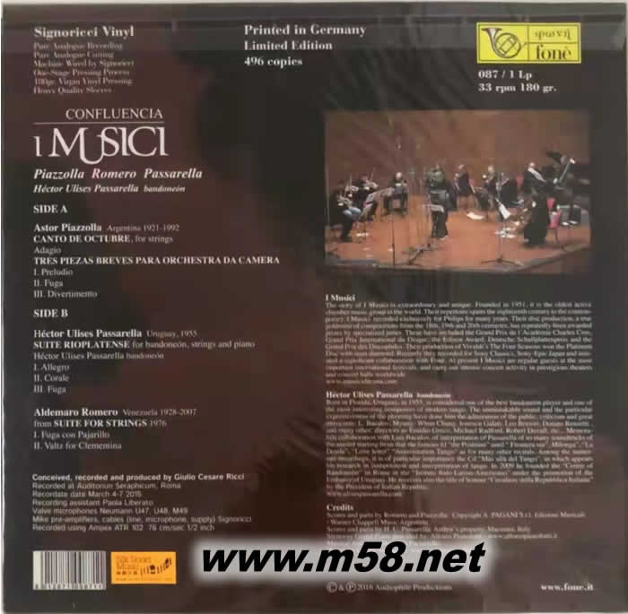 意大利音樂家合奏團[接連 CONFLUENCIA 黑膠專輯背面圖片