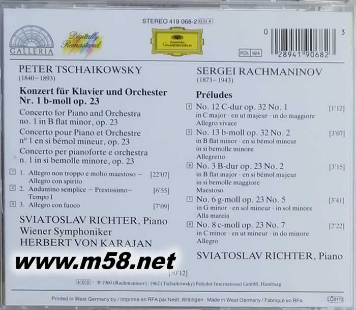 柴可夫斯基:第1號鋼琴協奏曲TSCHAIKOWSKY Piano Concerto No.1專輯背面圖片