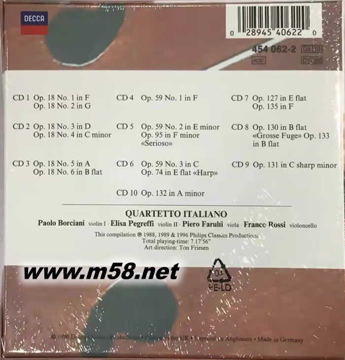 貝多芬:弦樂四重奏全集(小提琴與大提琴) Beethoven: Complete String Quartets (10CD 大套裝)專輯背面圖片