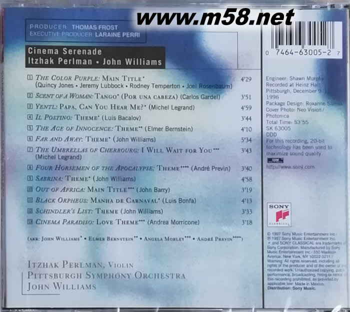 CINEMA SERENADE ITZHAK PERLMAN帕爾曼電影琴聲專輯背面圖片