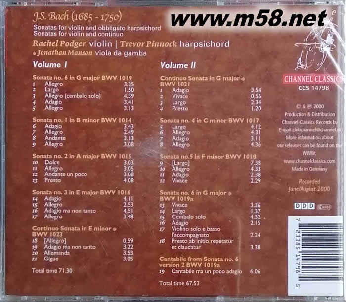 J S BACH 巴赫小提琴奏鳴曲專輯背面圖片