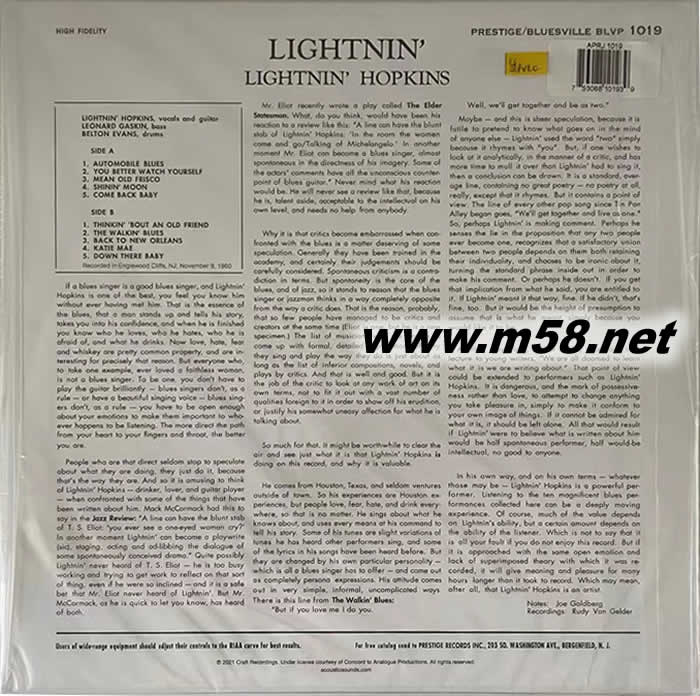 鄉(xiāng)村 THE BLUES OF LIGHTNIN HOPKINS 黑膠專輯背面圖片