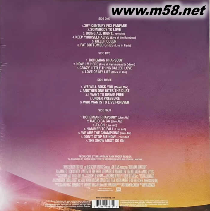 BOHEMIAN RHAPSODY 波西米亞狂想曲 雙黑膠專輯背面圖片