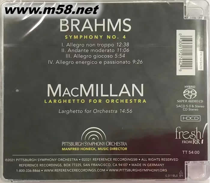 布拉姆斯第四交響曲 BRAHMS SYMPHONY NO.4 大提琴協奏曲 SACD專輯背面圖片