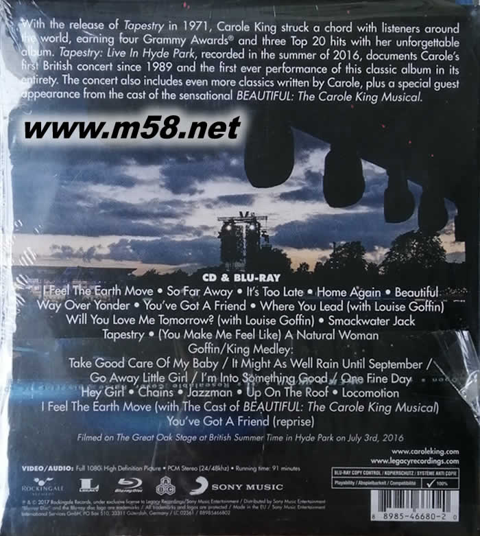織錦畫: 海德公園現場實況 Tapestry Live in Hyde Park Blu-ray CD+ 藍光BD專輯背面圖片