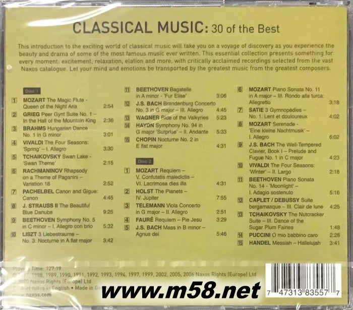 CLASSICAL MUSIC 30 OF THE BEST 雙CD專(zhuān)輯背面圖片