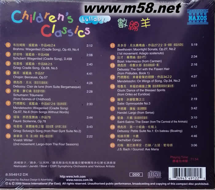 數綿羊 兒童古典音樂系列 搖籃曲CHILDREN‘S CLASSICS專輯背面圖片