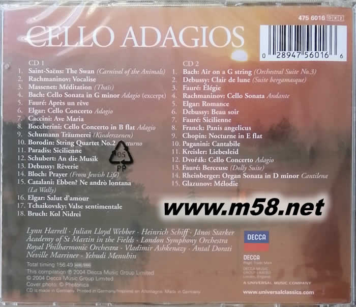 大提琴慢板 Cello Adagios專輯背面圖片