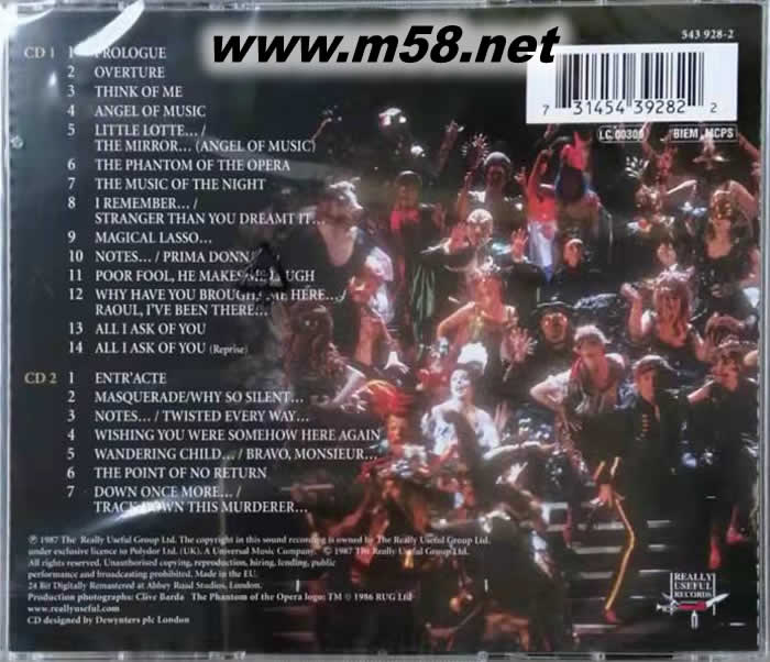 the phantom of the opera 歌劇魅影 2CD專輯背面圖片