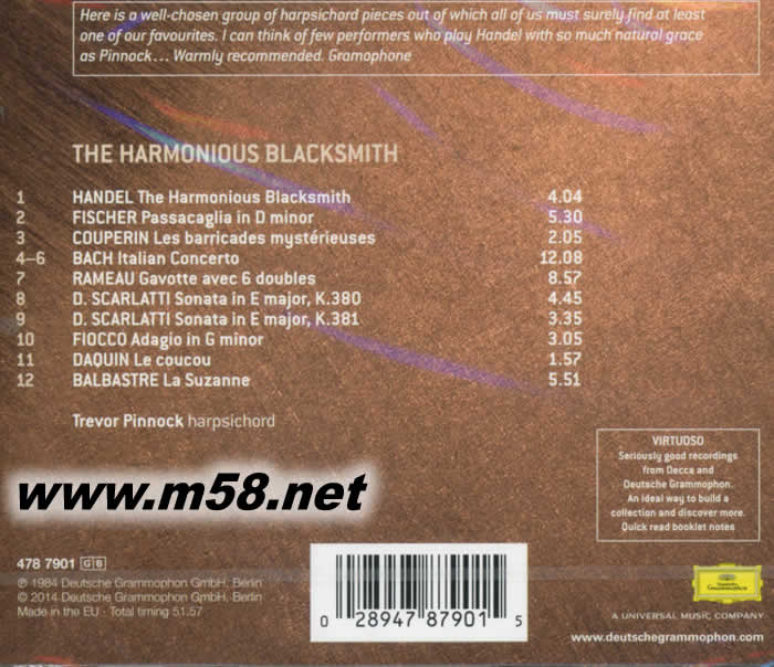 The Harmonious Blacksmith 巴洛克大鍵琴名演 快樂的鐵匠 VIRTUOSO大師系列專輯背面圖片