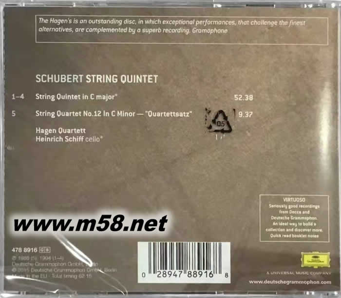 Schubert :String Quintet, String Quartet No.12/Hagen Quartett, Heinrich Schiff VIRTUOSO大師系列專輯背面圖片