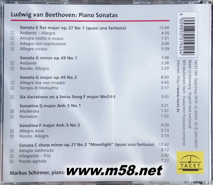 貝多芬:鋼琴奏鳴曲 Piano Sonatas op.27 No.1&2專輯背面圖片